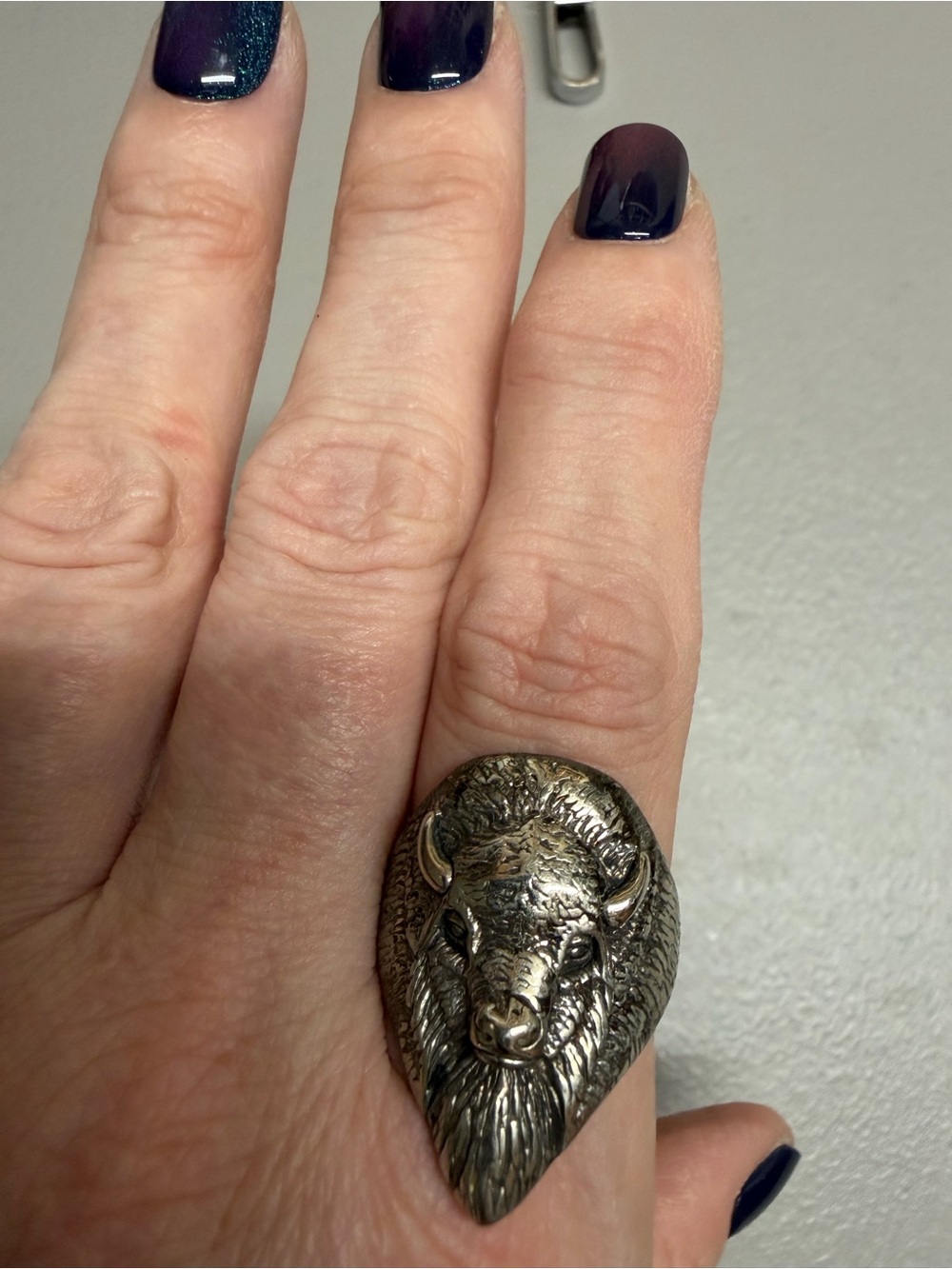 Buffalo Head Statement Ring in Antique Silver Tone